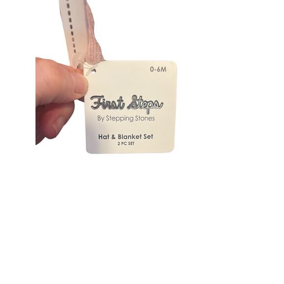 FIRST STEPS BY STEPPING STONES TWO PIECE HAT AND BLANKET SET PINK INFANT 0-6 MO - Picture 4 of 5